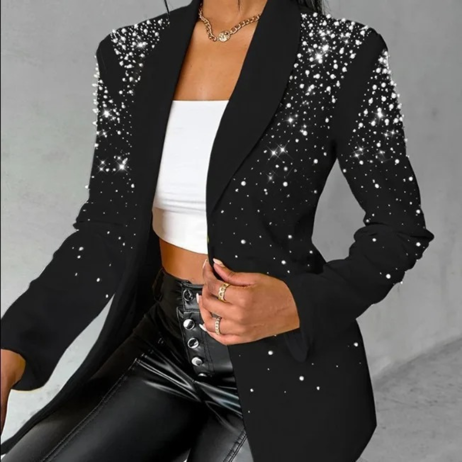 Women's Pearl-Embellished Tailored Blazer Black