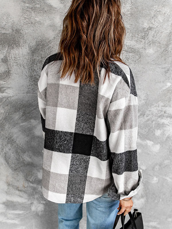 Women's Plaid Buttoned Long Sleeve Shirt Jacket