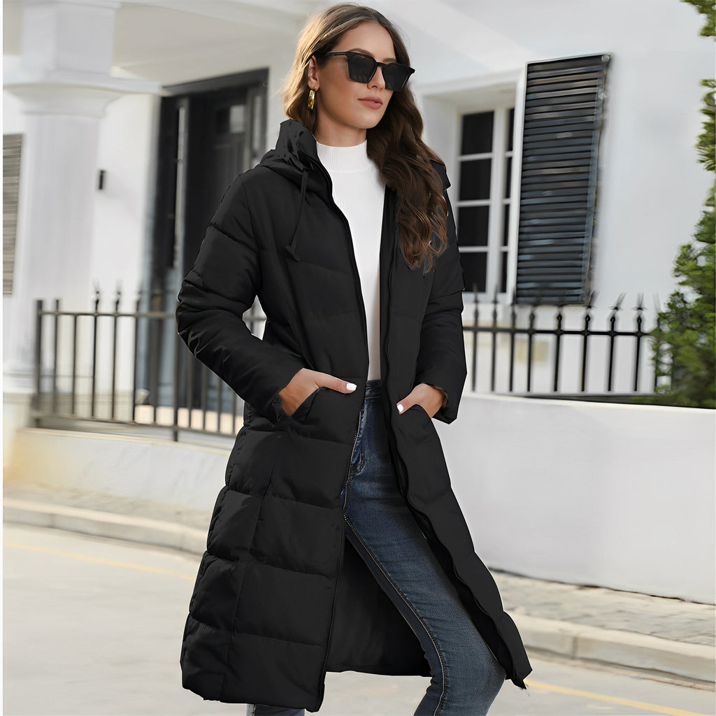 Women Slim Fit Cotton Padded Jacket Hooded Winter Coat Black