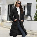 Women Slim Fit Cotton Padded Jacket Hooded Winter Coat Black