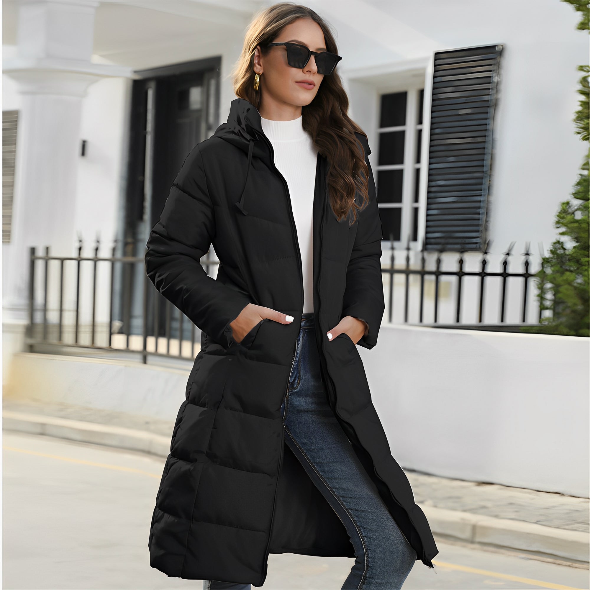 Women Slim Fit Cotton Padded Jacket Hooded Winter Coat Black