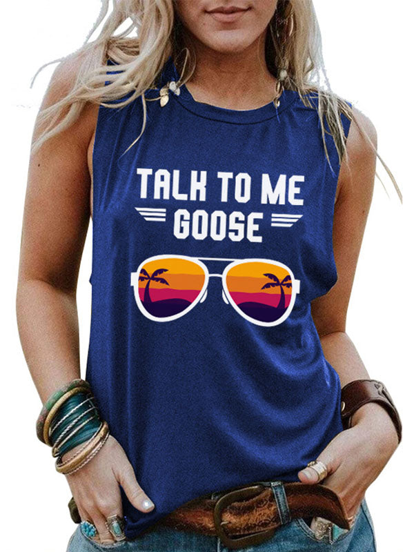 Women's Slogan Sleeveless Vest - Talk to Me Goose Design