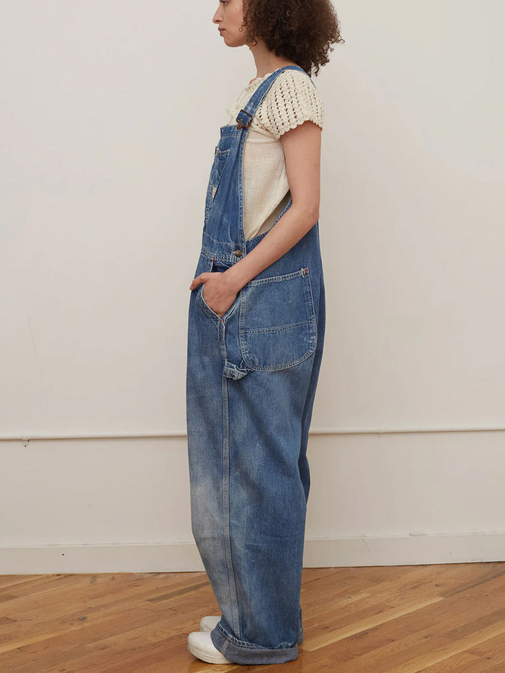 Salopette con pettorina a gamba larga effetto vintage da donna