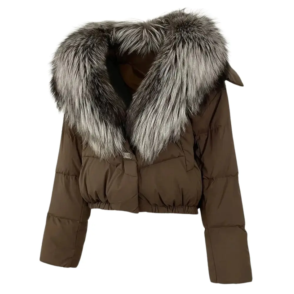Women's Puffer Jacket - Stylish & Warm Outerwear Brown Silver
