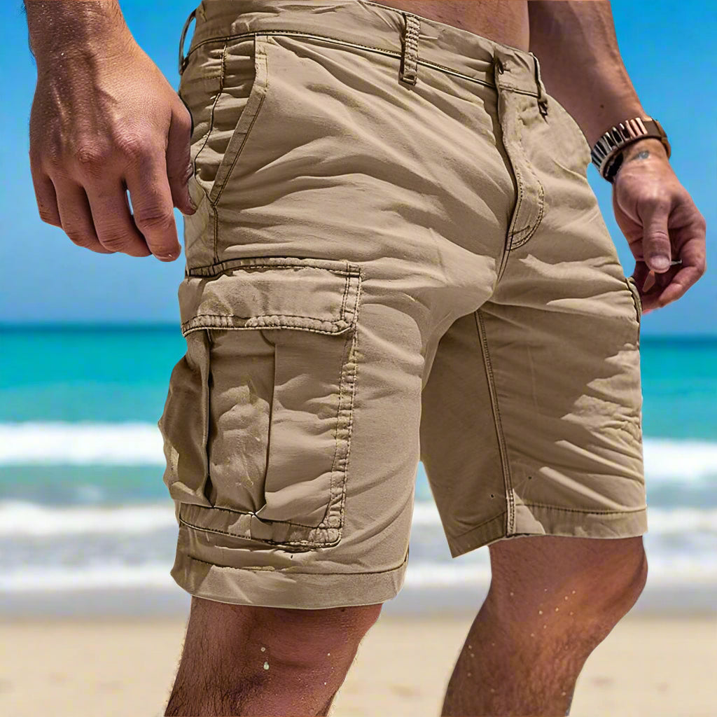 Men's Cargo Short Pants Made from High-Quality Cotton Beige
