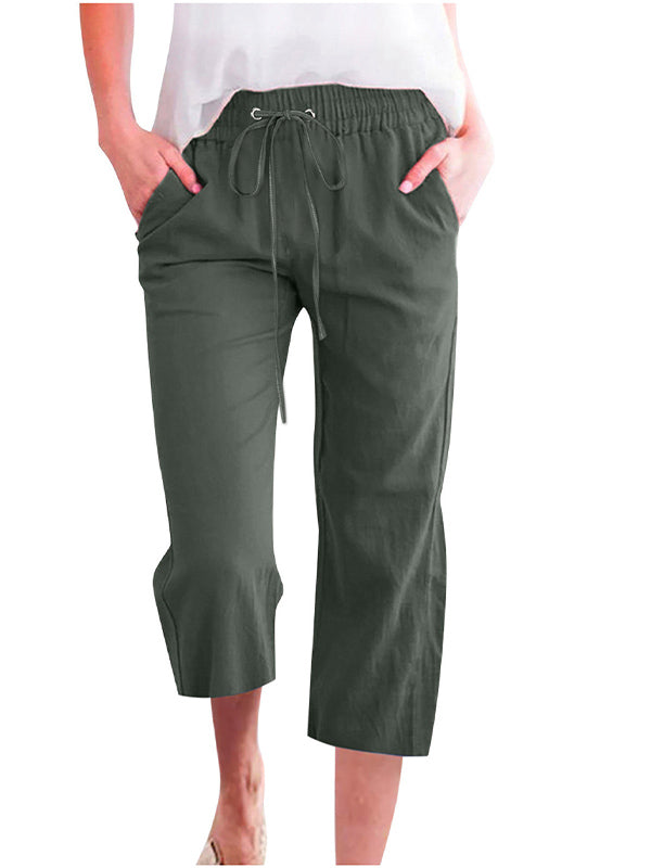 Women's Solid Color Drawstring Casual Cropped Pants