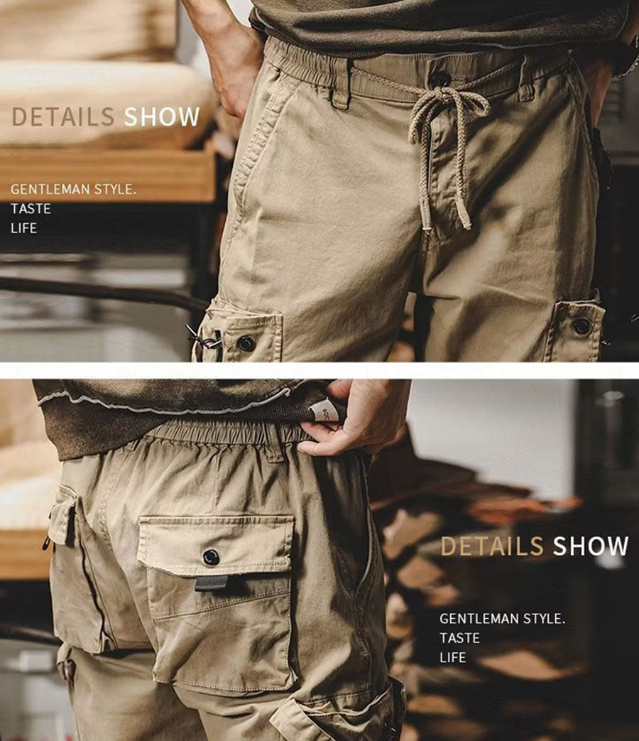 Men's Loose Fit Cargo Pants with Zipper and Snap Closure