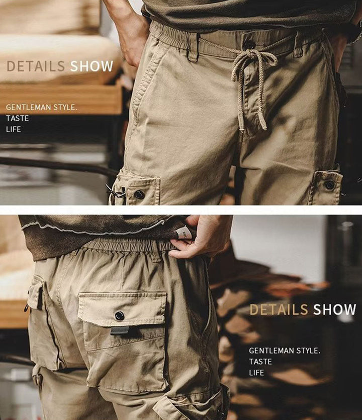 Men's Loose Fit Cargo Pants with Zipper and Snap Closure