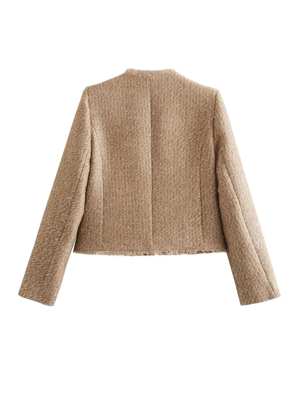 Beige Tweed Jacket With Gold Button Detailing For Women
