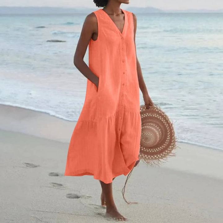 Karen | Kvinders sommer midi-kjole med V-hals