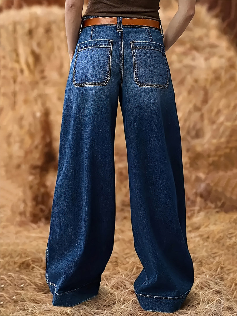 Damen Jeanshose mit weitem Bein und lockerem Schnitt
