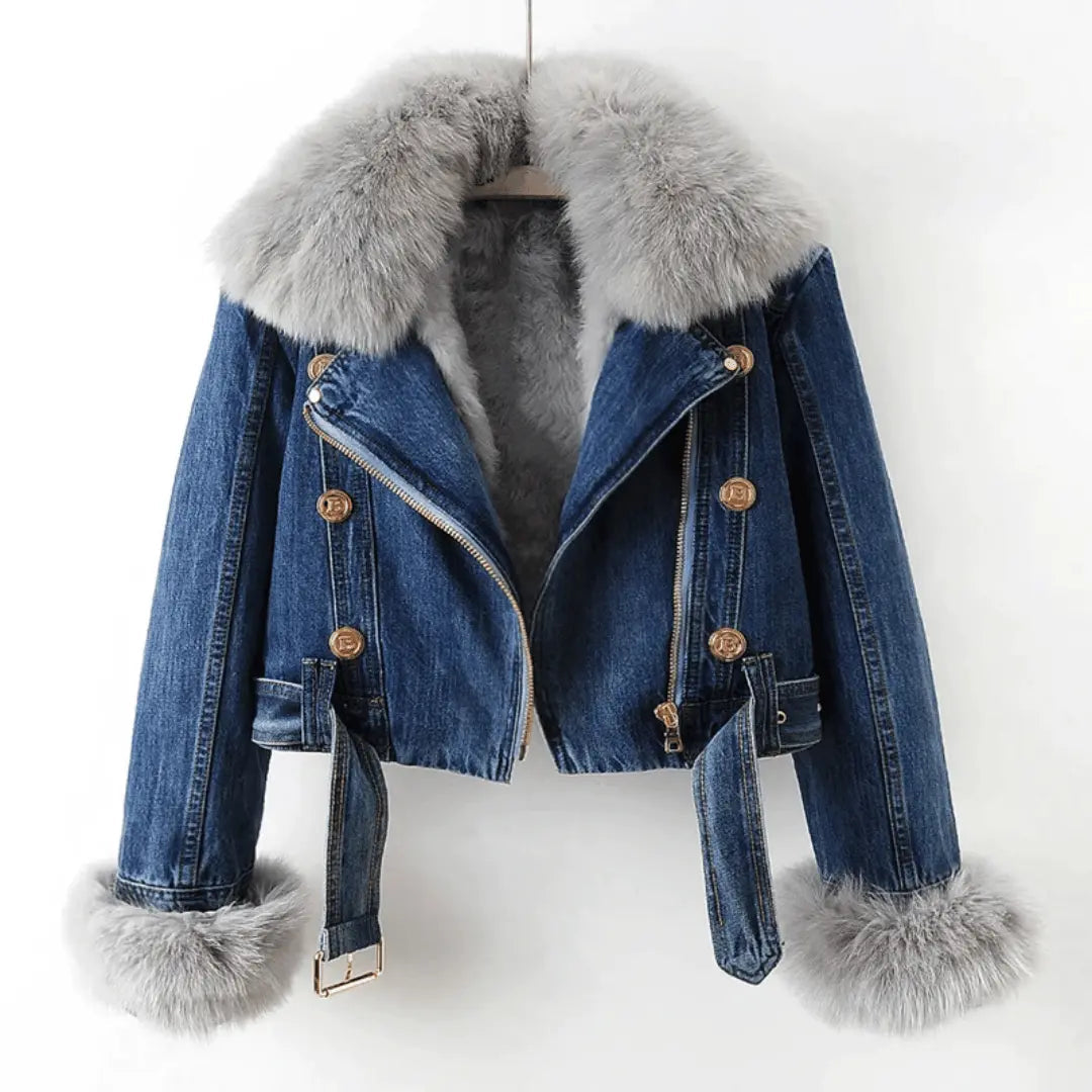 Urban Elegance Denim & Fur Jacket Dark Blue