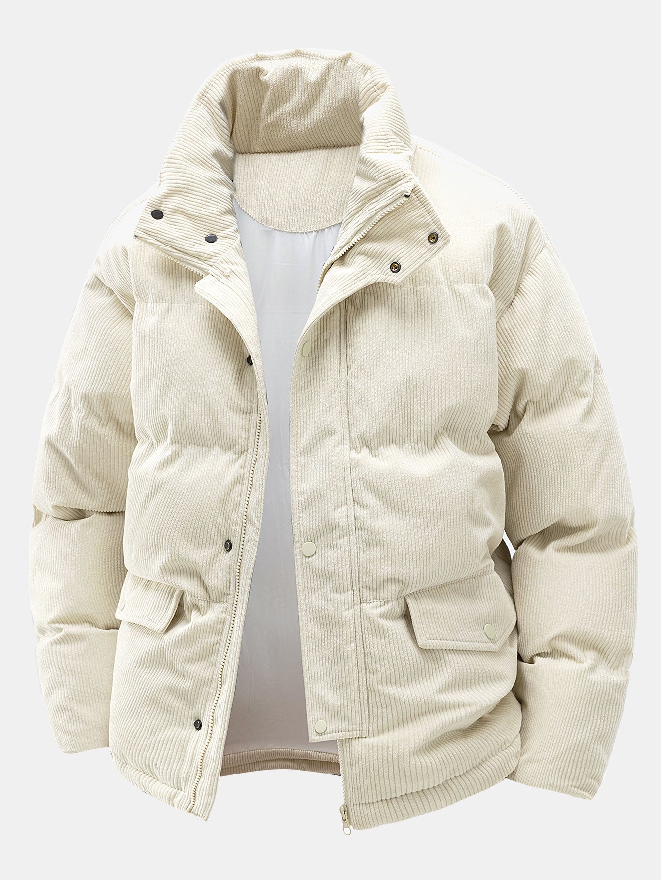 Stylish Corduroy Puffer Jacket Beige