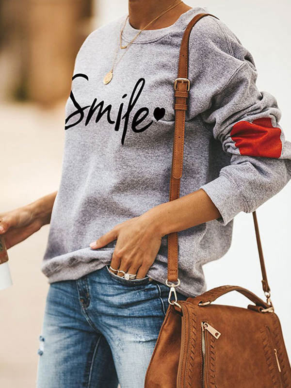 Women's Casual Sweatshirt with Smile Print Design