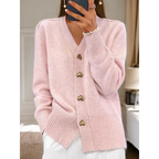 Chic Button-Up Cardigan with Gold Heart Accents Pink