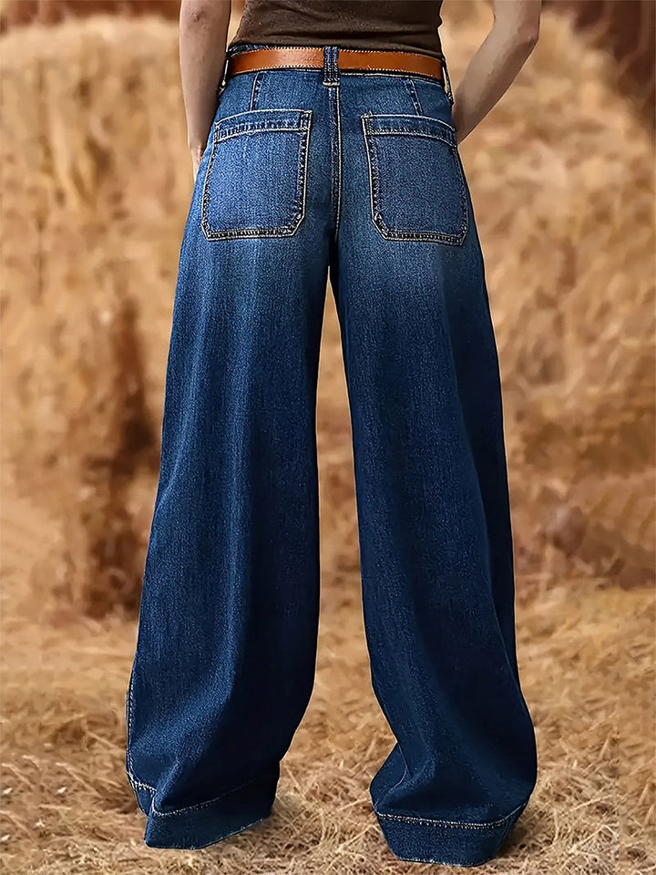 Damebukser i afslappet pasform med vide ben i denim