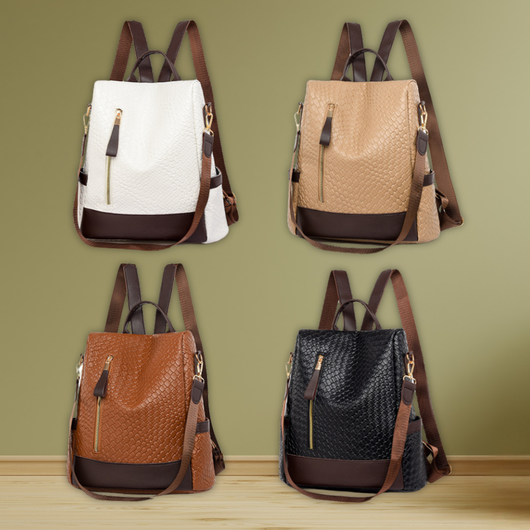 Soft Leather Woven Backpack For Women With Ample Storage