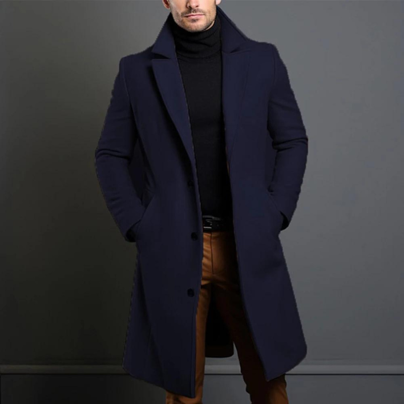 Men's Knee-Length Tailored Overcoat – Elegant Comfort Blue