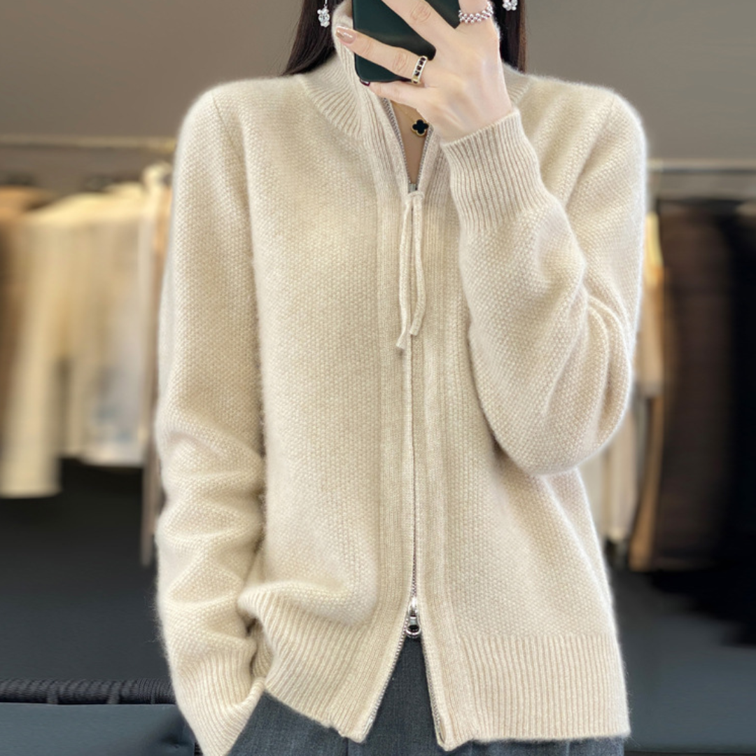Cozy Wool Cashmere Zip Cardigan Beige