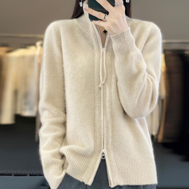 Cozy Wool Cashmere Zip Cardigan Beige