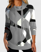 Womens Geometric Block Cowl Sweater Gray