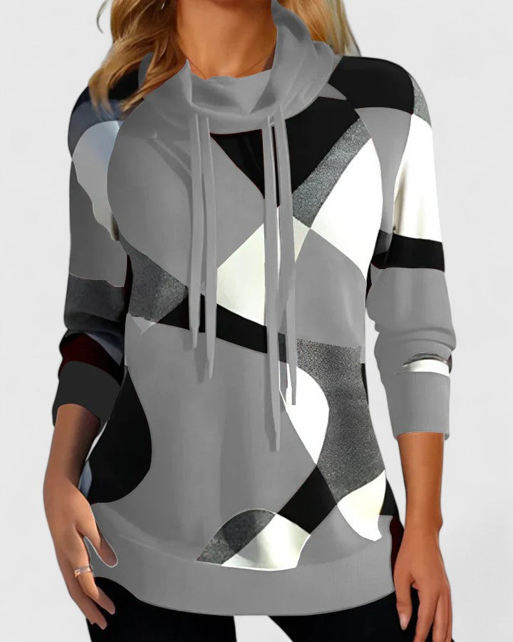 Womens Geometric Block Cowl Sweater Gray