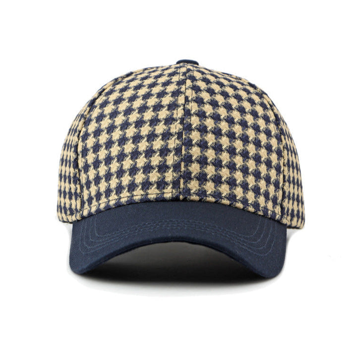 Houndstooth Pattern Canvas Cap-MODAUTLET