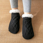 Cozy Non-Slip Plush Knitted Floor Socks for Women - Warm Winter Home Essentials Black