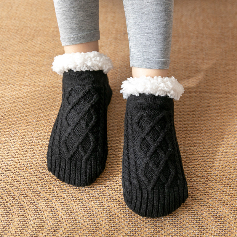 Cozy Non-Slip Plush Knitted Floor Socks for Women - Warm Winter Home Essentials Black