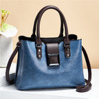 Spacious PU Leather Tote Bag With Large Buckle For Women Blue