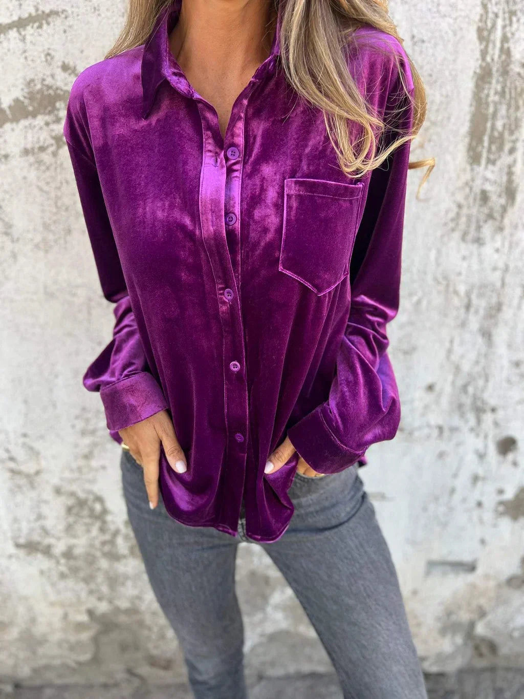 Women's Soft and Stylish Velvet Blouse Purple