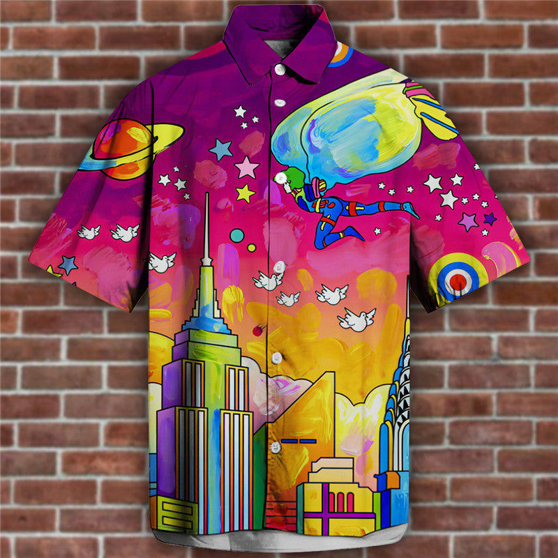 Men's 3D Printed Short Sleeve Lapel Shirt S9534261