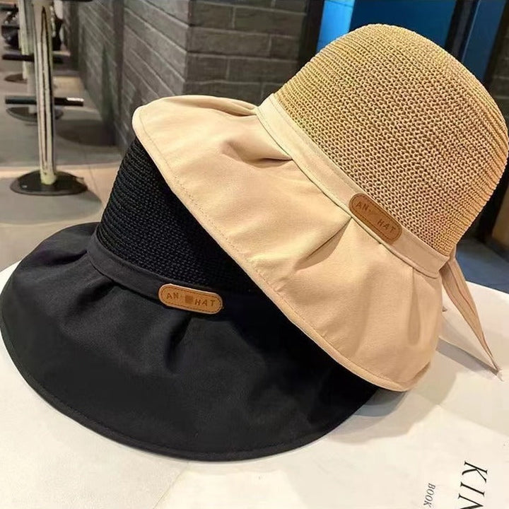 Summer Straw Bow Fisherman Hat with Large Brim for UV Protection