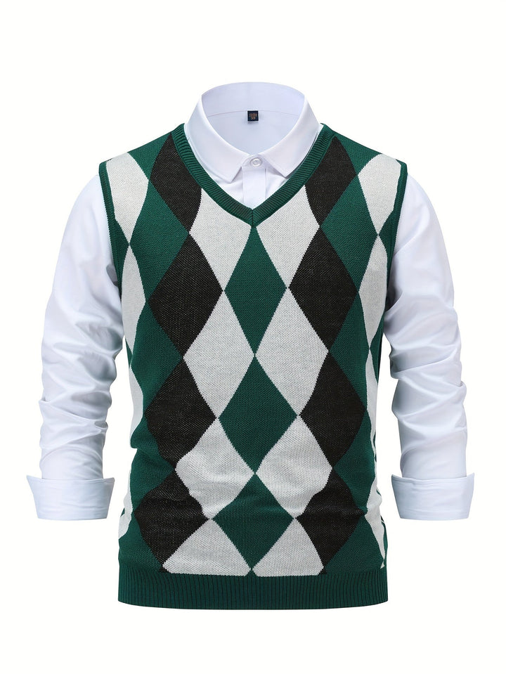 Pánská klasická vesta s argyle vzorem