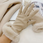Lengthened Dralon Warm Gloves for Women - Perfect for Cycling and Driving in Autumn and Winter Beige Free Size