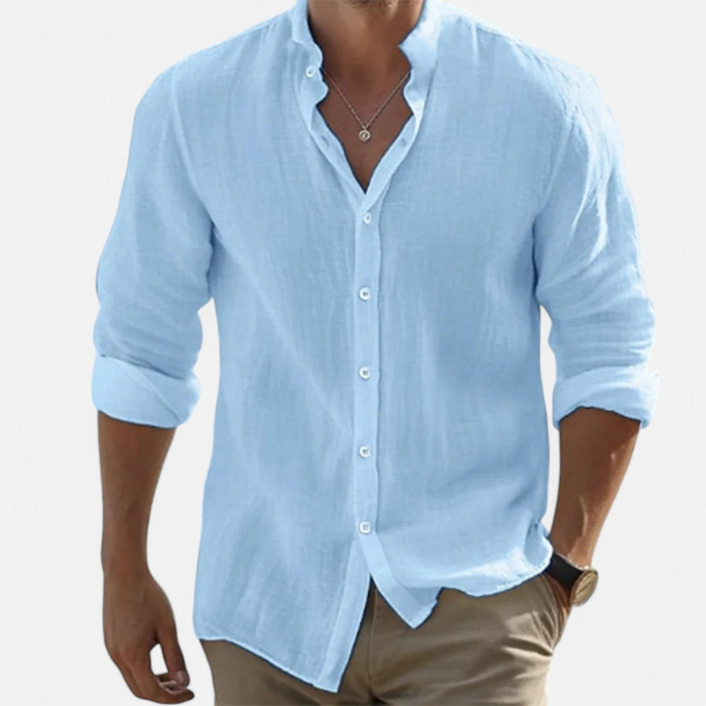 Men’s Cotton-Linen Beach Shirt Blue
