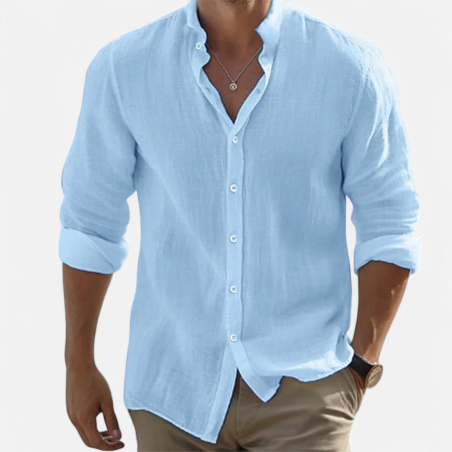 Men’s Cotton-Linen Beach Shirt Blue