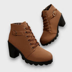 Women's Elegant Buckle Lace Boots Brown