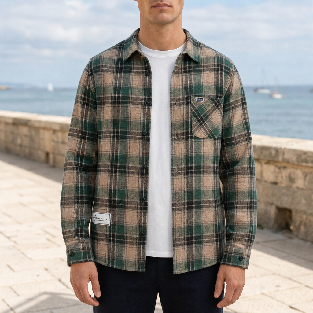 Men's Plaid Flannel Shirt Green & Beige