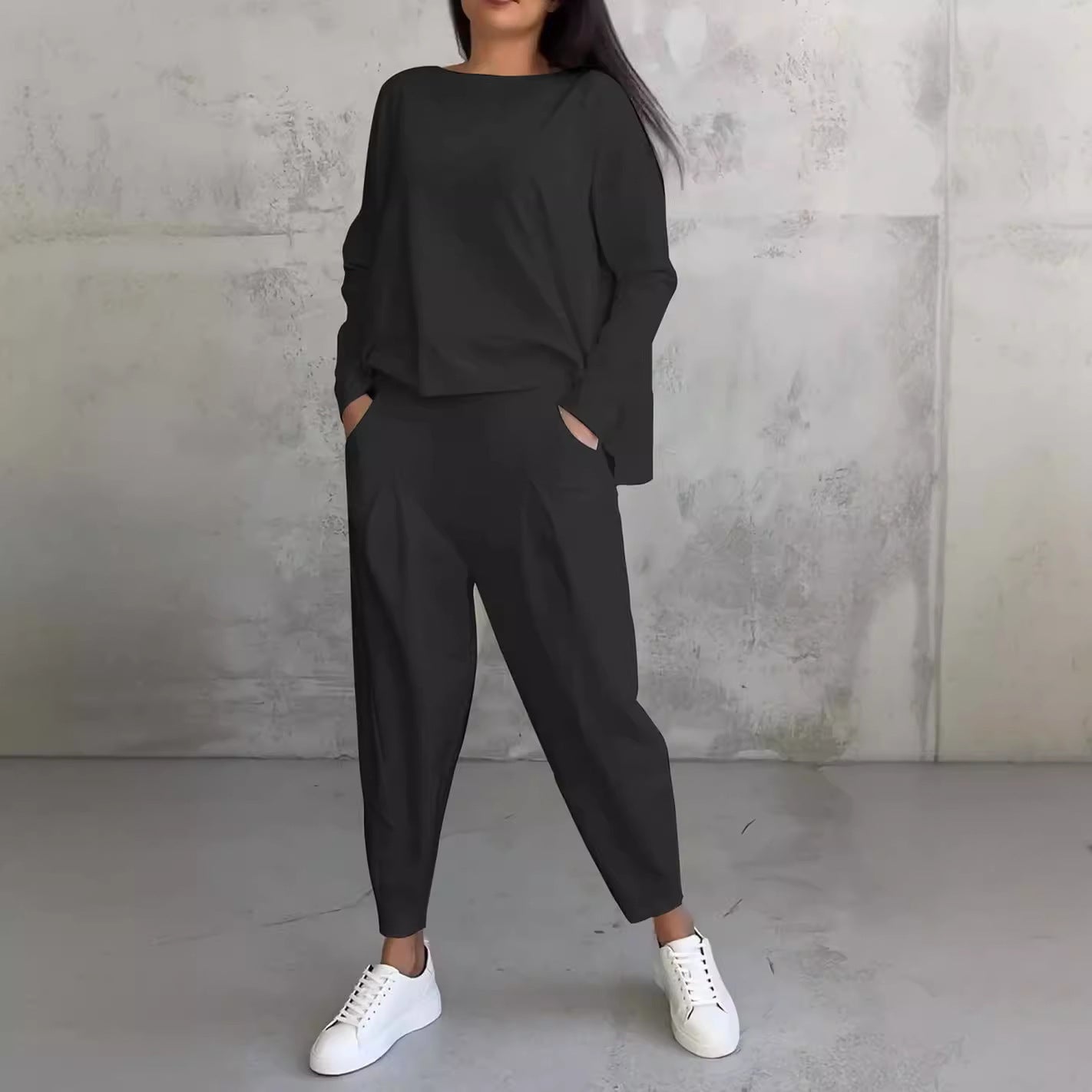 Women's Irregular Long-Sleeve Top & Harem Pants Set