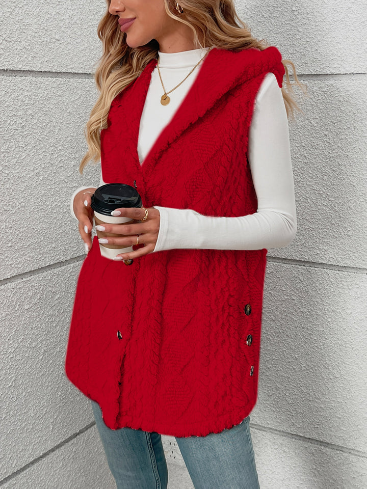Gilet douillet sans manches à capuche pour femme