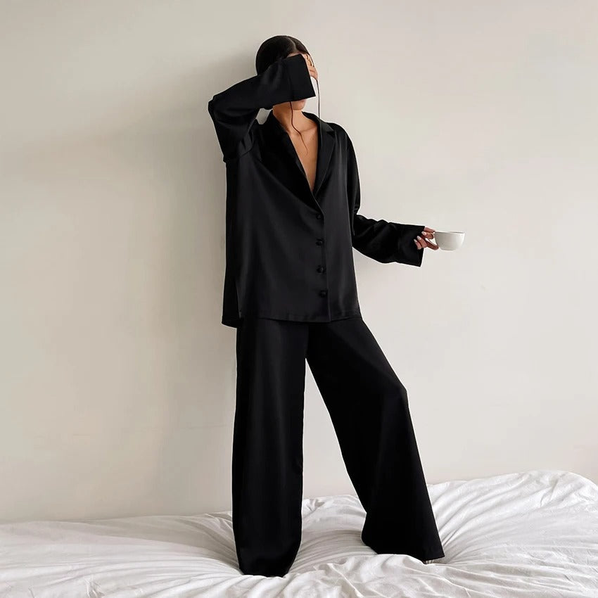 Ultra-Luxe Women’s Silk Wide-Leg Pajama Set-MODAUTLET