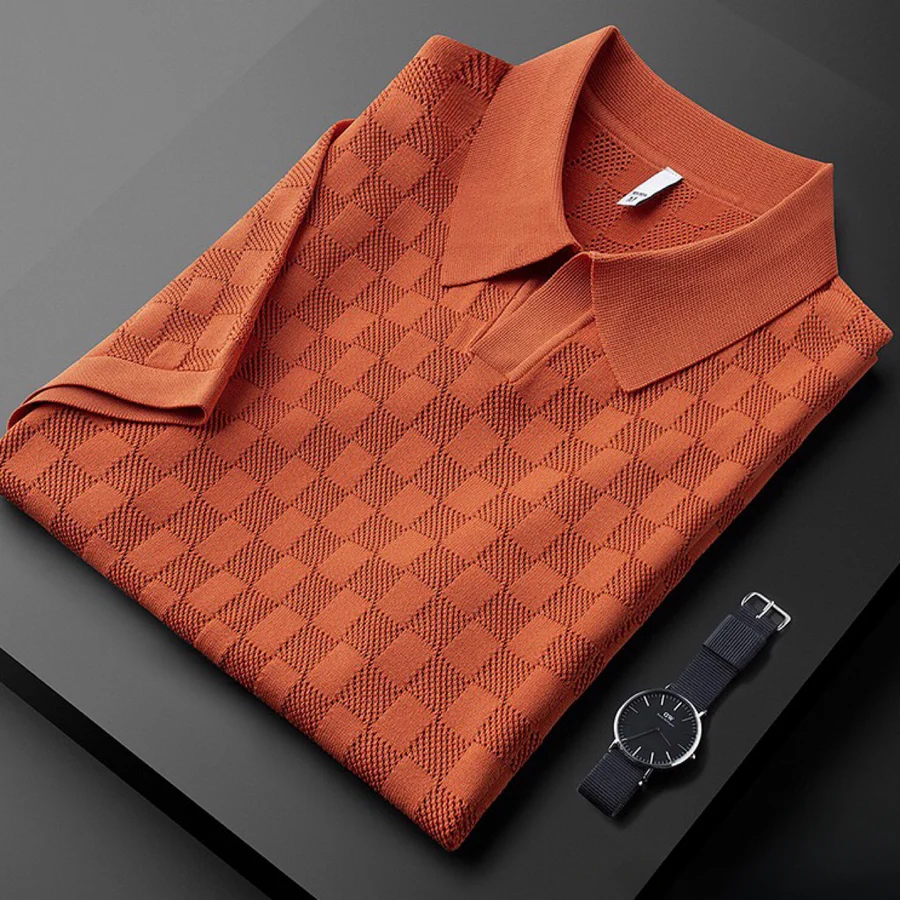 Men's Checkered Knit Polo Shirt