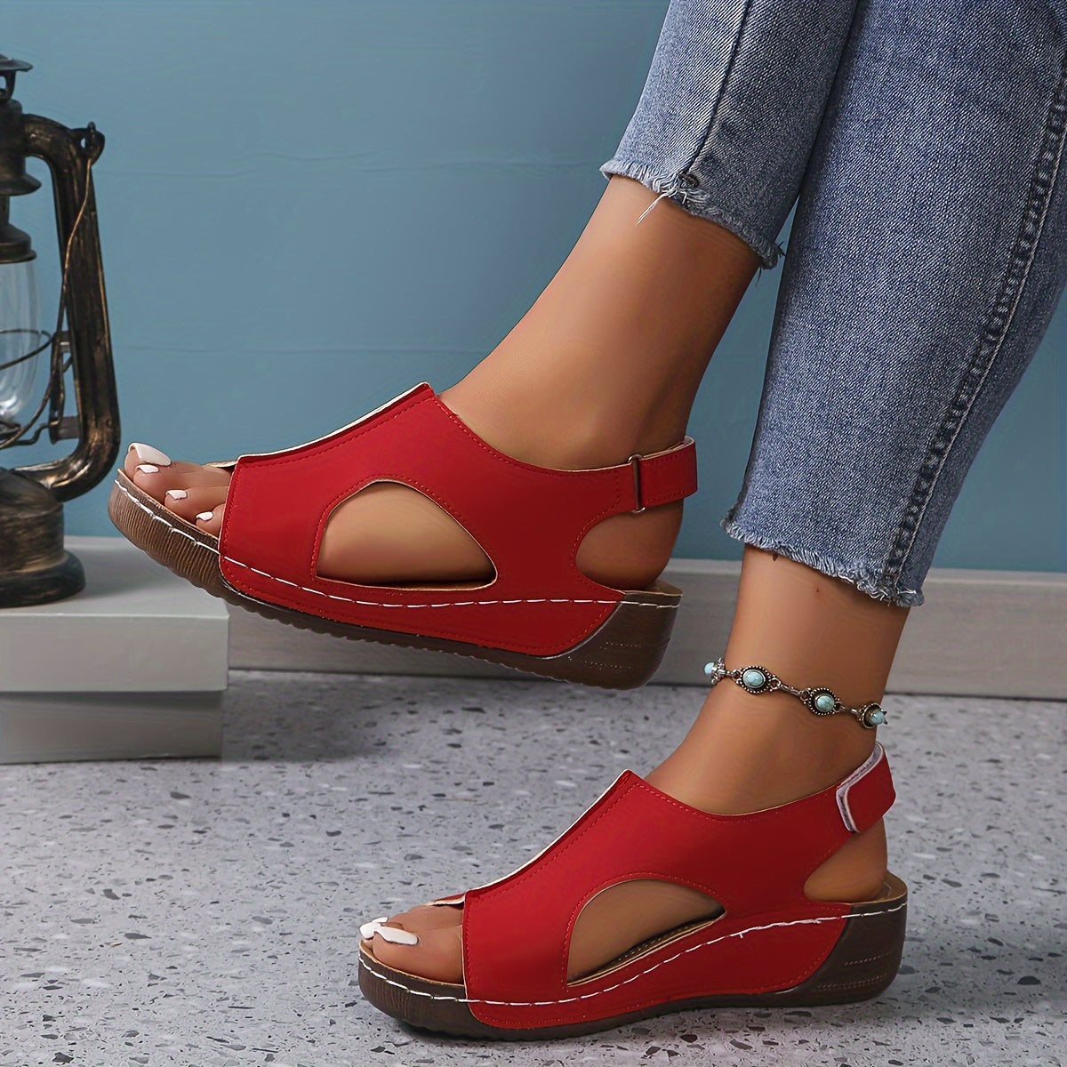 Women's Comfortable Wedge Sandals for All-Day Support Red