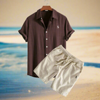 Linen Shirt and Shorts Set for Relaxed Vacation Outfit Brown
