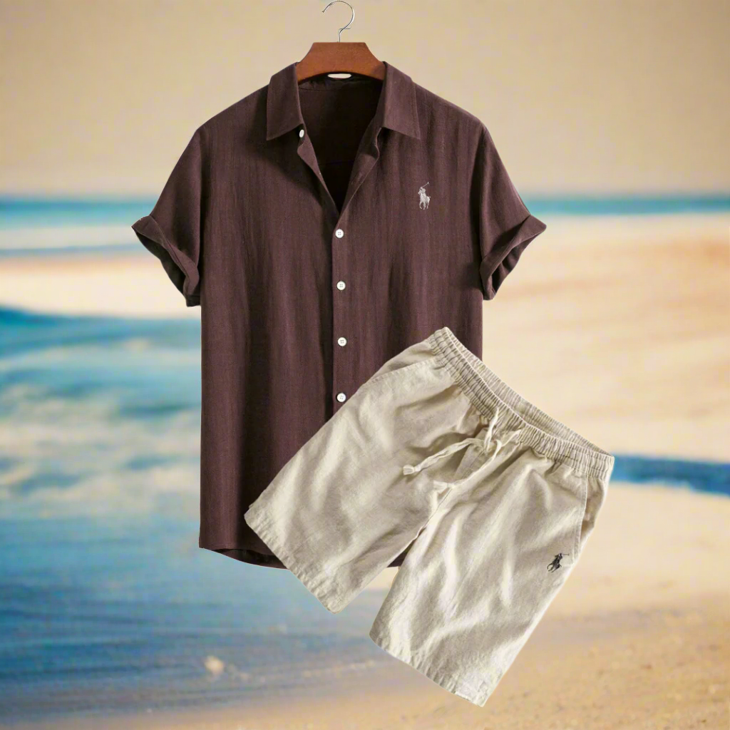 Linen Shirt and Shorts Set for Relaxed Vacation Outfit Brown