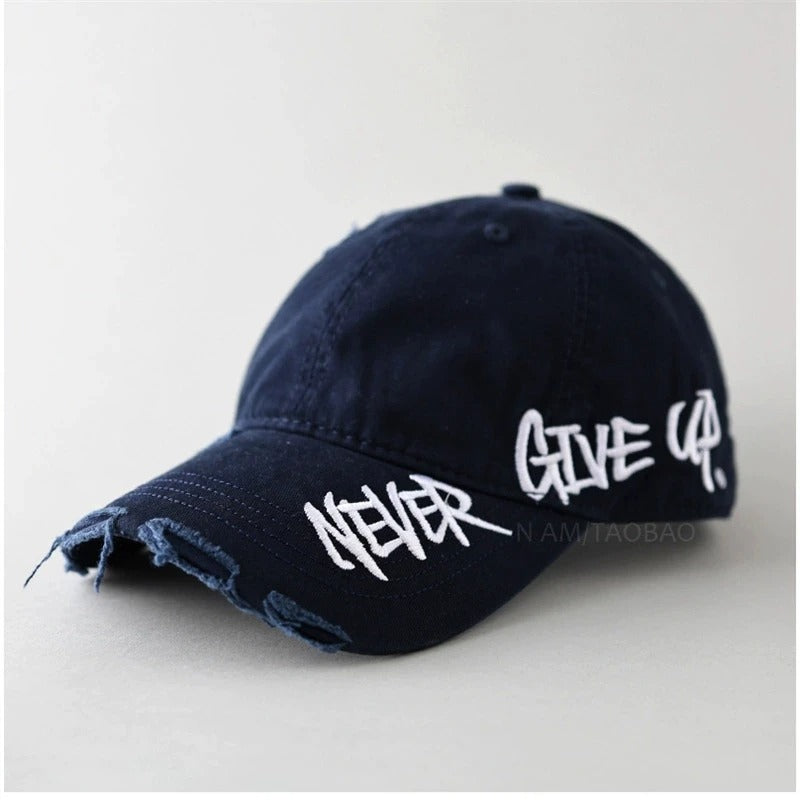 Casquette de baseball usée Never Give Up – Chapeau vintage unisexe