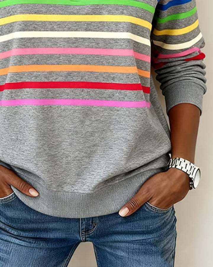 Arcadia | Sweat-shirt pour femme avec demi-fermeture éclair et rayures arc-en-ciel