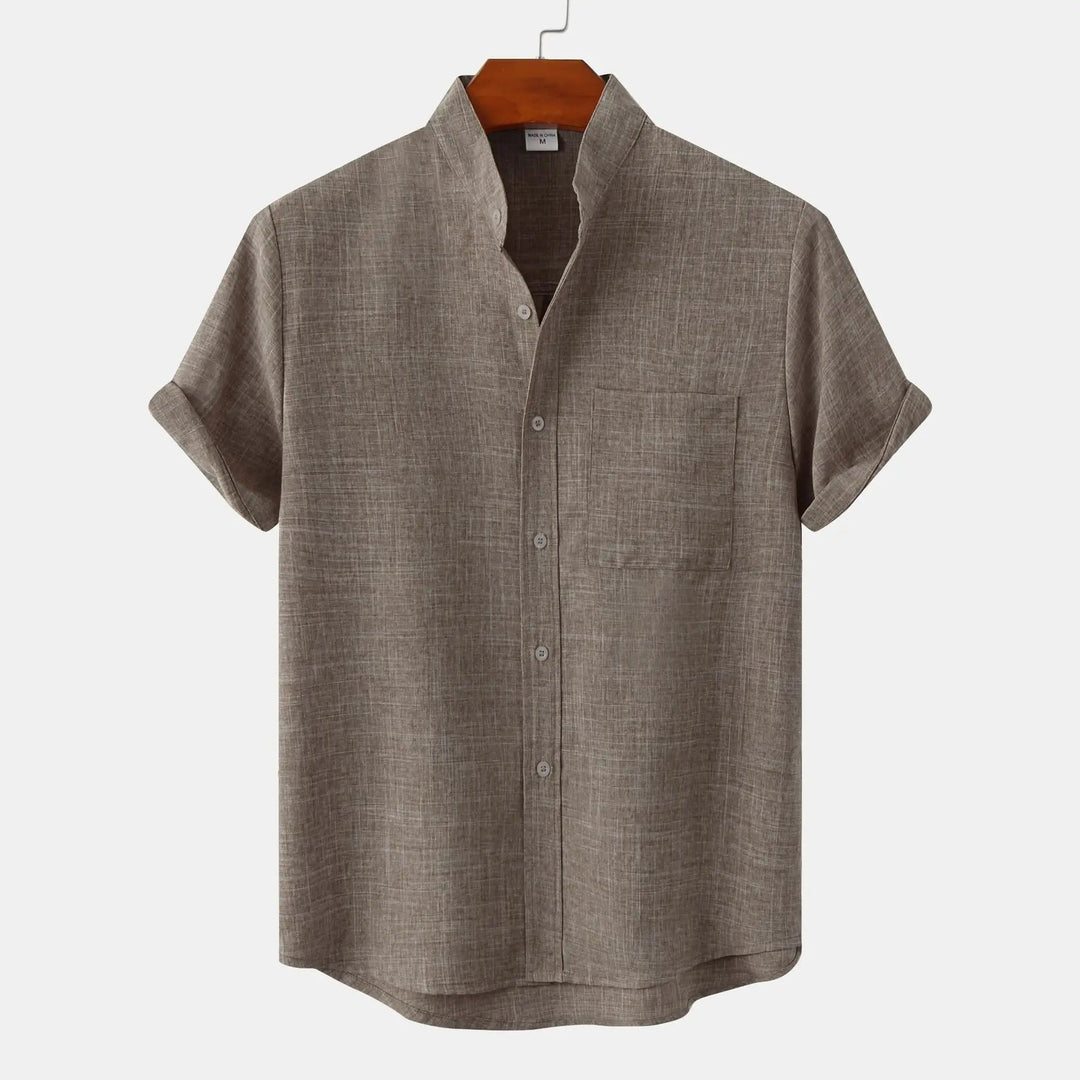 Lightweight Cotton Linen Short Sleeve Shirt Mandarin Collar-MODAUTLET