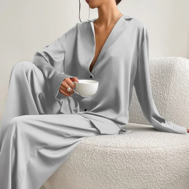 Ultra-Luxe Women’s Silk Wide-Leg Pajama Set-MODAUTLET